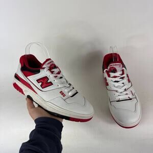 New Balance 550 Sneakers Mens 9 White Red Leather Low Top Athletic Running Shoes